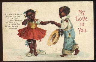 Scarce 1909 Black Americana Theme Valentine Post Card Signed Ellen Clapsaddle
