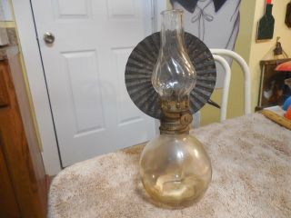Vintage Antique Miniature Kerosene Oil Finger Or Hanging Lamp With Reflector