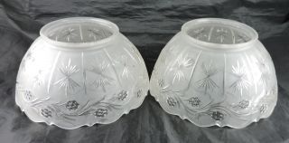 Vintage Glass Lamp Shade Frosted Flower Garland Fan Pattern Pair