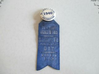 1939 1940 York Worlds Fair Nywf Pinback Button Badge Ribbon August 6th 1939