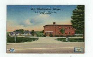 Pa York Pennsylvania Antique Linen Post Card Modernaire Motel