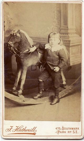 Cdv Photo Image Of A Proud Boy With Rocking Horse Bigger Than He Is.  1