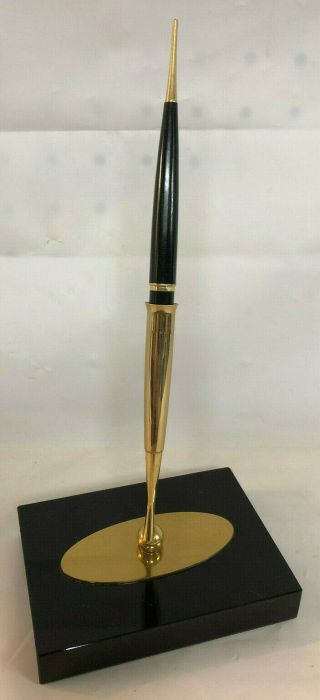 Vintage Parker Pen Desk Set Black & Gold Single Magnetic Display Complete