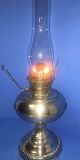 Antique Rayo Nickel Plated Oil Kerosene Lamp With Chimney