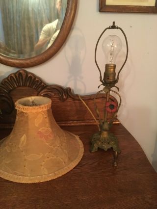 Antique 1920 ' s Arts and Crafts painted iron table lamp with a great shade 2