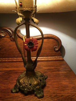 Antique 1920 ' s Arts and Crafts painted iron table lamp with a great shade 3