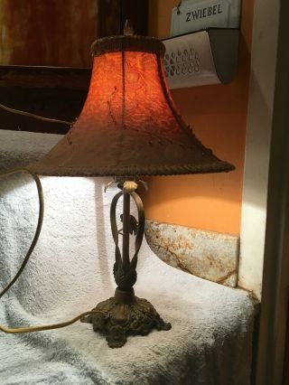 Antique 1920 ' s Arts and Crafts painted iron table lamp with a great shade 6