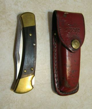 Buck 110a Usa Lock Blade Knife W/ Buck Leather Sheath Ll336
