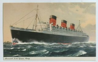 Vintage Postcard Cunard Line Rms Queen Mary Ship Passenger Liner Boat Cruise Uk
