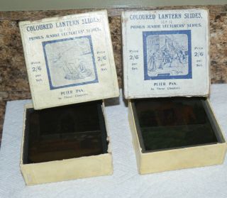" Peter Pan " 2 Boxes Colored Lecture Series Of 16 Glass Lantern Slides