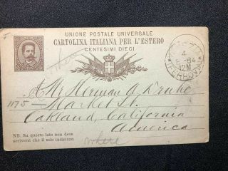 1884 Rare Antique Postal Card Italy Postcard To Oakland California Venice Travel