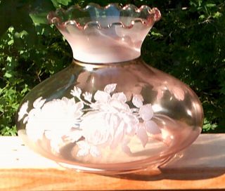 7 " Hand Decorated Depression Glass Pink Ruffled Student Shade