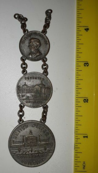 Rare Usa " 1909 Alaska - Yukon Pacific Exposition " Souvenir 3 Medallion Watch Fob