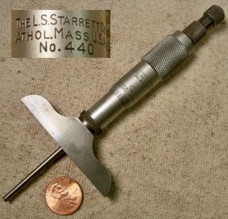 L S Starrett No 440 Micrometer Depth Gage Machinist Tool Read