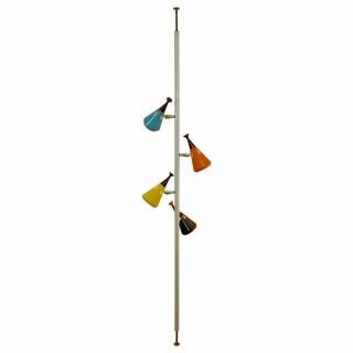 Mid Century Modern Retro Tension Pole Lamp W 4 Colored Metal & Wood Cones 1960s