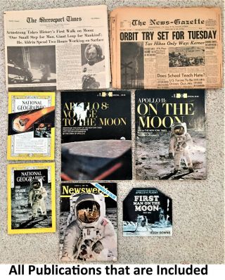 Newspaper And Print Apollo 11 Moon Landing Plus Apollo 8,  1969 And Mercury,  1962
