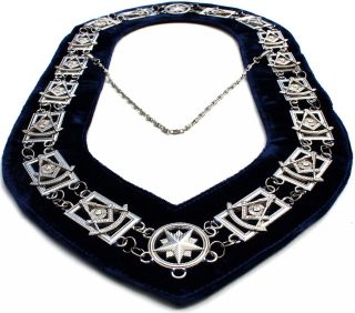 Regalia Masonic Past Master Silver Metal Chain Collar Dark Blue Velvet