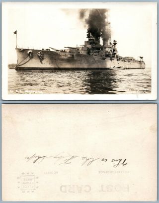 U.  S.  S.  Wyoming Military Ship Antique Real Photo Postcard Rppc