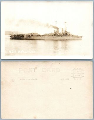 U.  S.  S.  Arkansas Military Ship Antique Real Photo Postcard Rppc