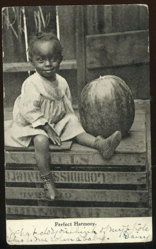 Canadian Sepia Photo Pc,  Little Black Girl W/huge Watermelon,  