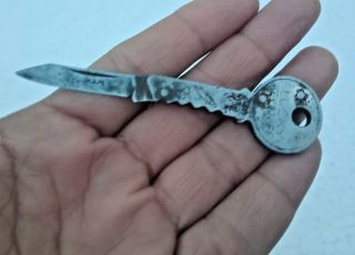 Old Vtg Rare One Blade Folding Pocket Carved Iron Unique Style Key Knife India