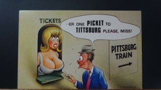 Bamforth Comic Postcard: Big Boobs,  Pittsburgh & Train Station Humour