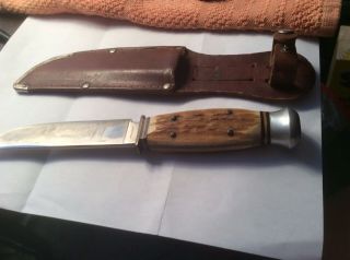 Vintage Henley & Co.  Germany Hunting Knife Bone Handle With Sheath