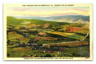 Vintage Postcard Airplane View Of Sperryville Virginia Lee Highway G9