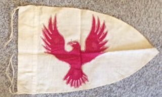 Early Boy Scout Eagle Patrol Flag,  Red Cut - Out Eagle Sewn On White Linen