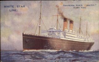 White Star Line Steamship Rms Baltic 1926 Postcard