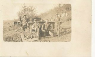 Vintage Wwi Rppc Real Photo Postcard - Soldiers W Rifle In Dugout Sheltler Essip