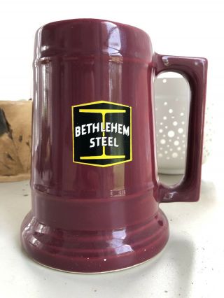 Vintage Bethlehem Steel Sparrows Point Ceramic Pedestal Mug Cup Red 1950s 1960s