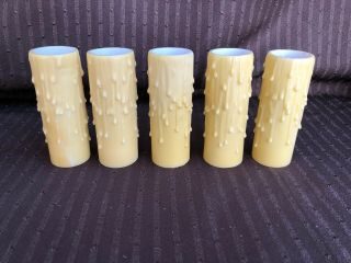 4 " Vintage Tan Poly Beeswax Candles Chandelier Socket Covers Set Of 5