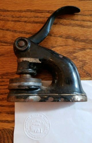 Antique Cast Iron Seal Press Embosser Document Authentication Syms - Yorkco Boise