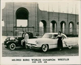 Mildred Burke Worlds Champion Wrestler Son Joe Cars Fancy Vintage Photo 8x10