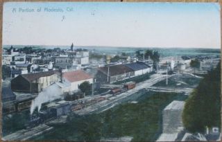 Modesto,  Ca 1907 Postcard: A Portion Of Town - California Cal