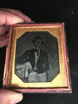 Early 1/6 Plate Daguerreotype Of An Intense Gentleman,  Half Case