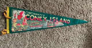 VINTAGE CONEY ISLAND,  CINCINNATI PENNANT - Full Size Very Colorful 3