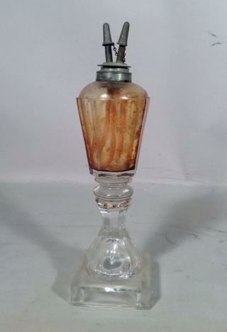 Antique Double Burner Whale Oil Lamp Molded Glass