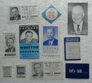 11 Political Items C.  1960 Mass.  (cards,  Matches,  Etc) Whittier,  O 
