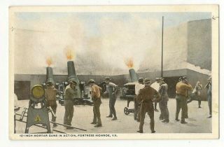 Postcard 12 Inch Mortar Guns Fortress Monroe Virginia Va Coastal Artillery