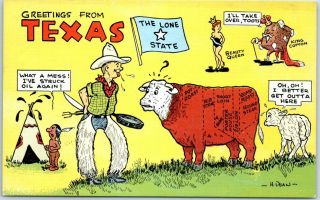 Vintage Greeting From Texas Comic Postcard Cowboy Humor Lone Star State Linen