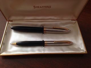 Vintage Scheaffer’s Fountain Pen And Pencil Set - 14k Nib - Black,  Chrome,  Gold