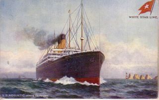 G.  B.  - White Star Line - S.  S.  " Adriatic " Artist Drawn Postcard