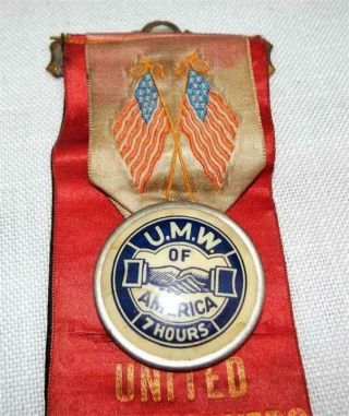 Vintage UMWA United Mine Workers of America 7 Hours Badge & Ribbon Brenizer PA 2