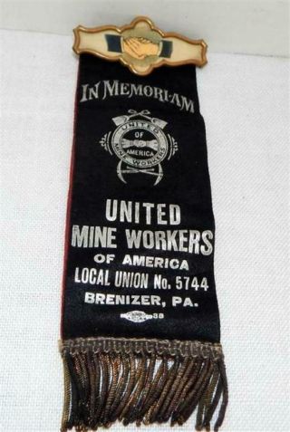 Vintage UMWA United Mine Workers of America 7 Hours Badge & Ribbon Brenizer PA 4