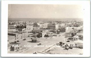 Pecos,  Texas Rppc Real Photo Postcard Street Scene " East From Water Tower " 1940s