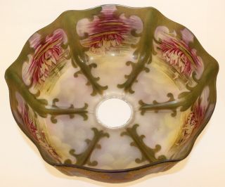 LARGE ANTIQUE REVERSE PAINTED WATER LILY LAMP SHADE 3
