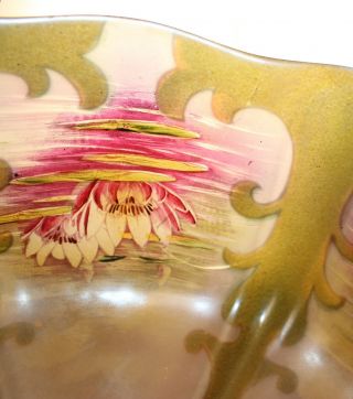 LARGE ANTIQUE REVERSE PAINTED WATER LILY LAMP SHADE 5