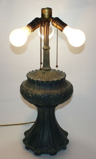 LARGE ANTIQUE WATER LILY LAMP BASE FOR REVERSE PAINTED SHADE 5